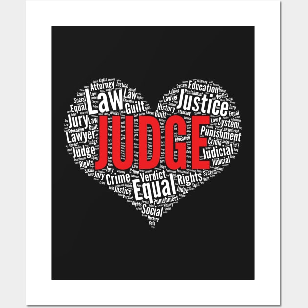 Judge Heart Shape Word Cloud Design Law product Wall Art by theodoros20